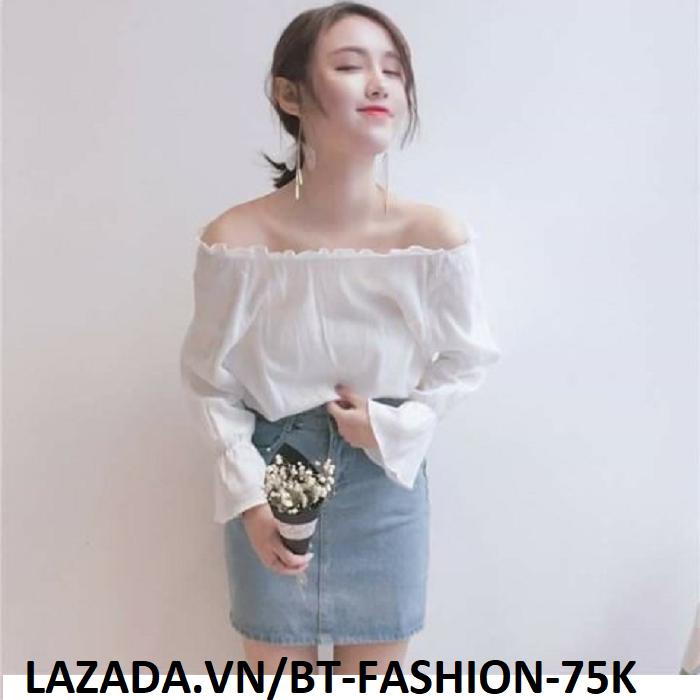 Áo Nữ Kiểu Trễ Vai, Voan , Cổ Tay Xòe Thời Trang Hàn Quốc Mới - BT Fashion (AK03)