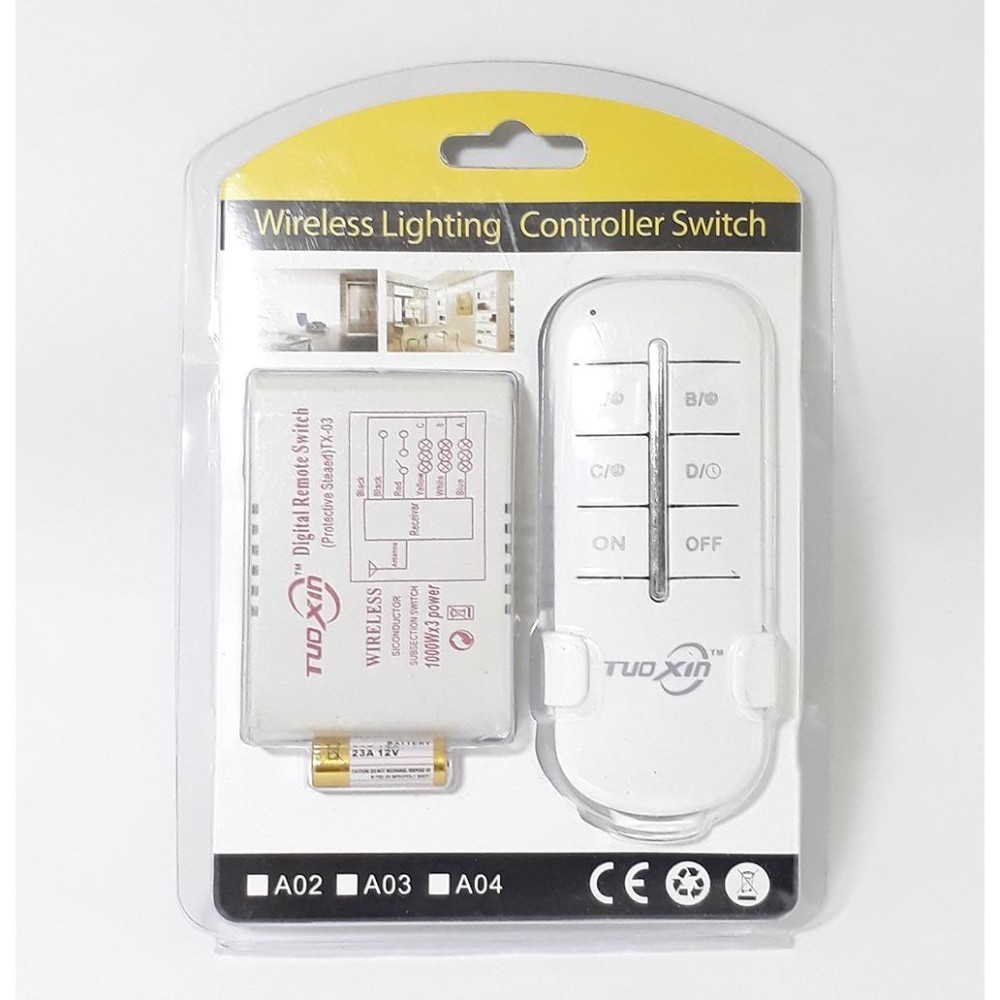 Bộ công tắc điều khiển từ xa 4 kênh 1000W, Remote phát sóng 50m Tuoxin TX04