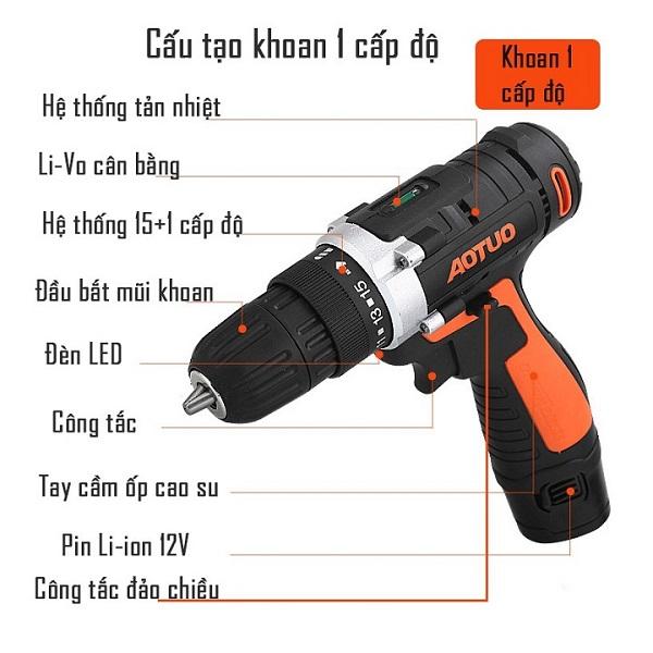 Máy khoan vặn vít không dây Aotuo 12V