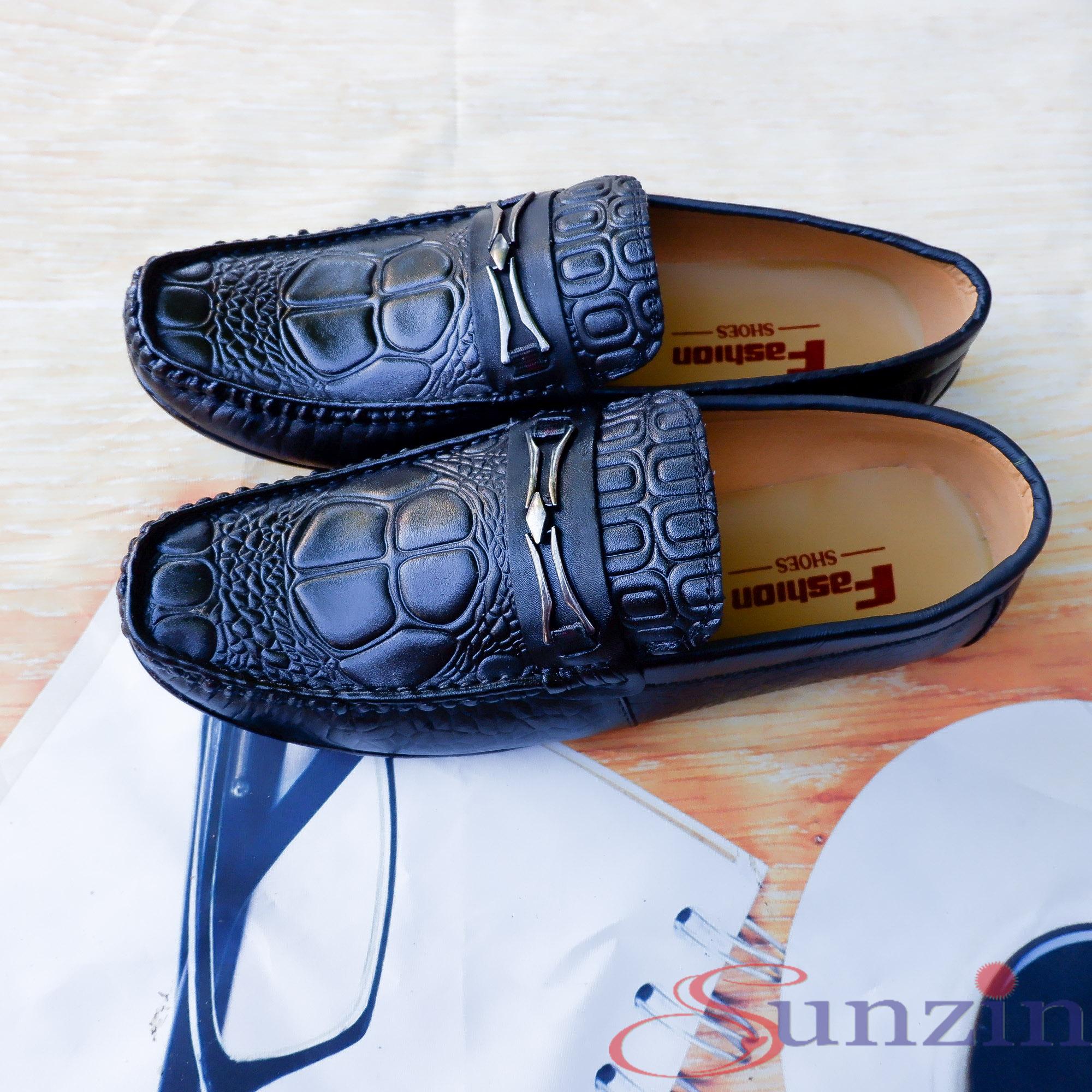 Sunzin.HCM Free từ 99k-Giày DA THẬT (dập vân cá sấu)  G2130 - Kiểu Giày lười thời trang nam (model 2018) Giày mọi-SZ10335