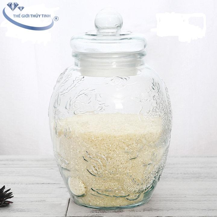 Bình ngâm sâm thủy tinh long phụng 8 lít không van