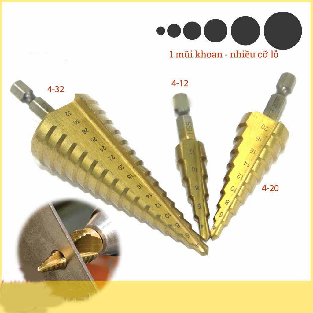 Bộ 3 mũi khoan tháp thẳng hss phủ titan 4-32mm