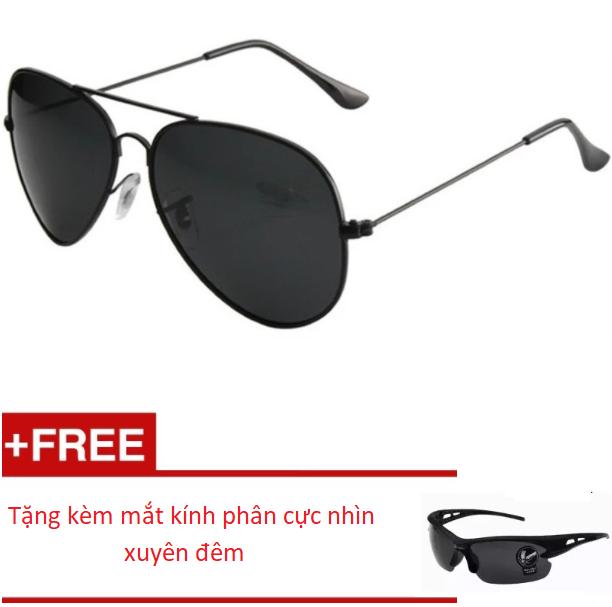 [HCM]Kính mát nam kiểu dáng phi công cực chất gọng kim loại (Đen) + Tặng mắt kính phân cực xuyên đêm đen Thiên Ân