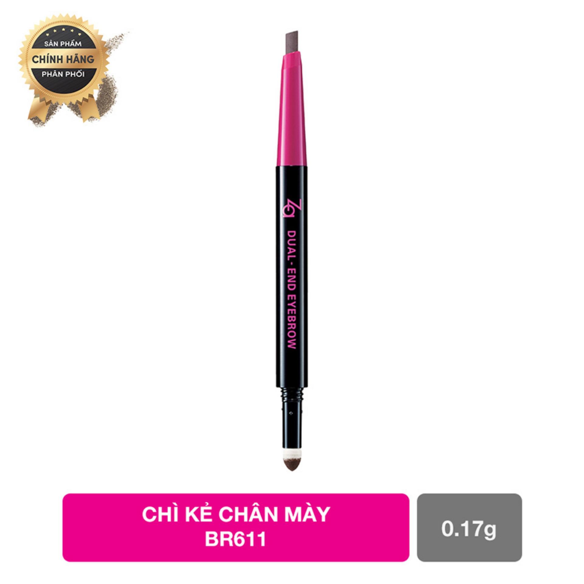 Chì kẻ chân mày lâu trôi kết hợp đầu mút tán mày tiện dụng Za Duo - End Eyebrow Br611 - Natural Brown