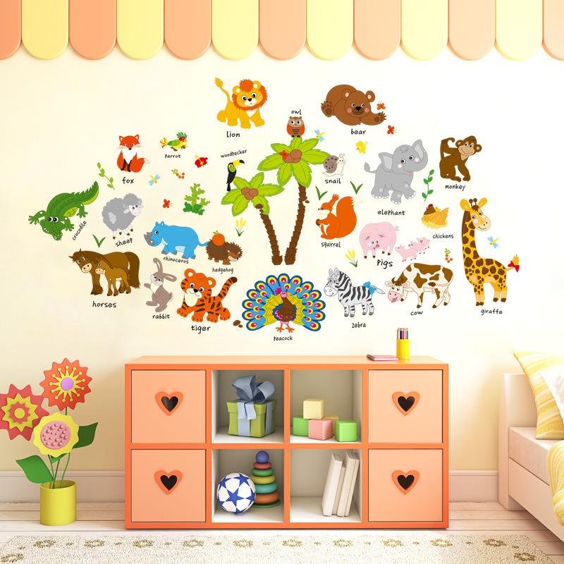 Decal dán tường từ vựng tiếng anh về động vật cho bé
