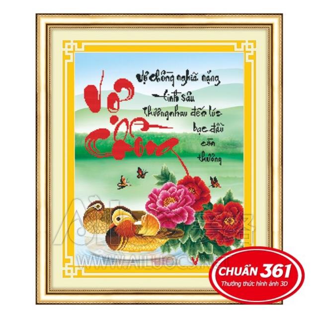 Tranh thêu vợ chồng uyên ương 3D Ailuo AL53291
