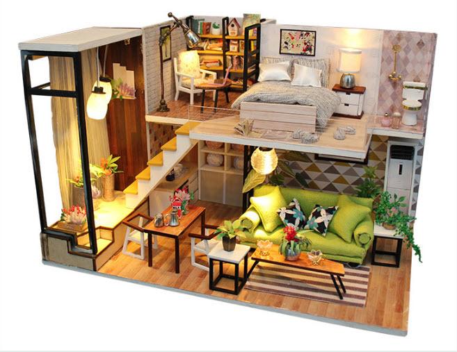 Mô hình nhà gỗ nhà búp bê DIY Biệt thự Châu Âu sang trọng