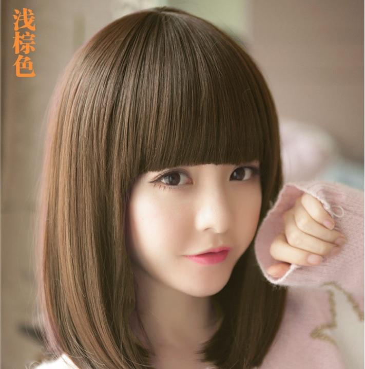 Tóc giả nữ nguyên đầu cao cấp làm bằng tơ mềm mượt như tóc thật (màu nâu) + tặng kèm lưới