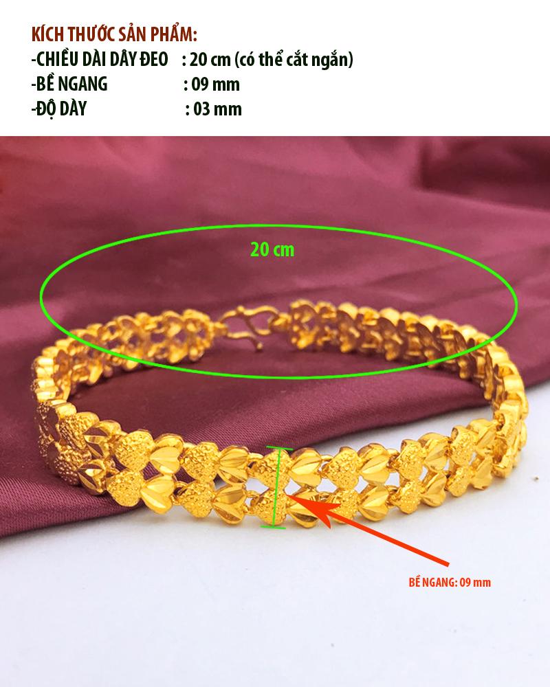 Lắc tay nữ thời trang mạ 24k đúc hoa văn trái tim đôi GN65