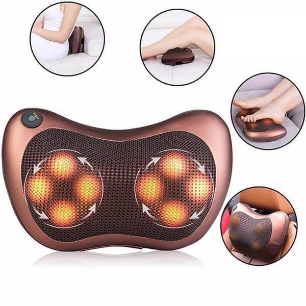 Gối Massage/ Gối mát xa 8 Bi Hồng Ngoại Công Nghệ Nhật Bản Đảo Chiều + Tặng đầu cắm sạc trên ô tô