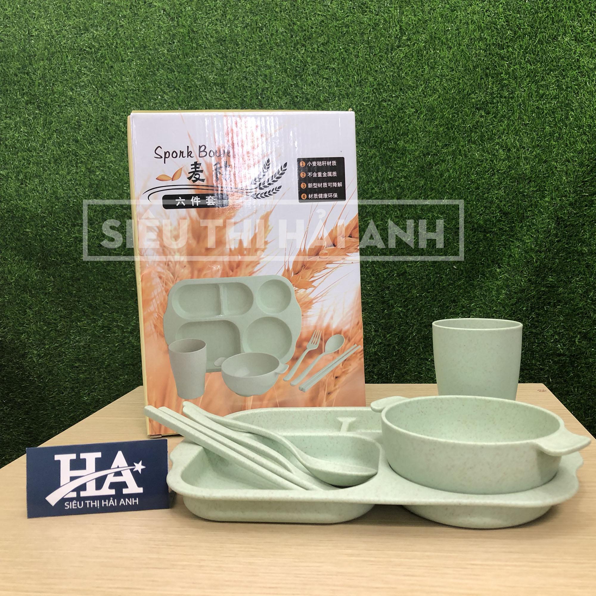 Bộ đồ ăn dặm lúa mạch kèm cốc, khay, bát ăn, thìa dĩa cho bé yêu, khay ăn dặm cho bé, khay đựng đồ ăn dặm, bộ khay ăn dặm, bộ bát ăn dặm GDHOAC09