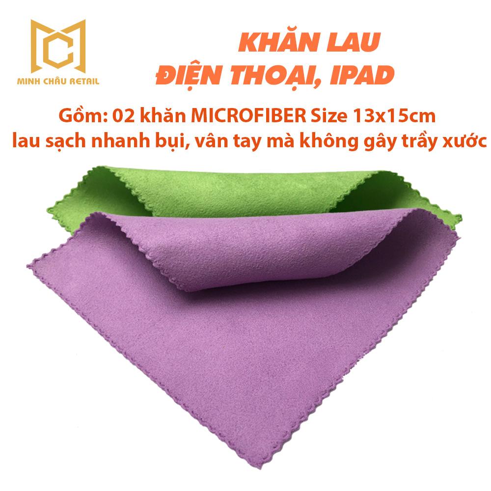 Khan lau dien thoai - Bộ 2 khăn lau điện thoại, ipad Microfiber size 13x15cm mềm mịn, lau sạch vân tay