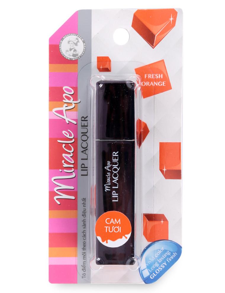 Son kem Rohto Miracle Apo Lip Lacquer cam tươi thỏi 3ml son môi dạng kem mịn lướt êm và phủ đều trên môi cho sắc màu hoàn hảo