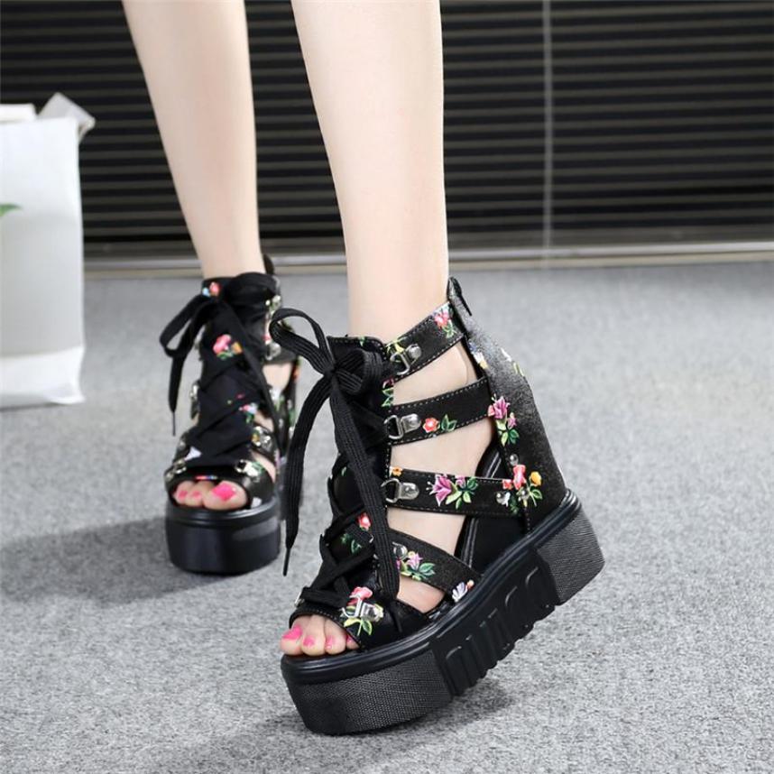 Giày Sandal hoa đế xuồng cao 11cm phong cách Hàn Quốc S087D (Đen) giá rẻ