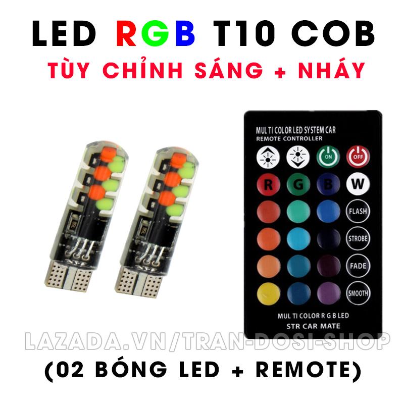 Bộ đèn LED RGB COB NEW demi điều khiển màu + chế độ nháy, sáng chuẩn T10 12v
