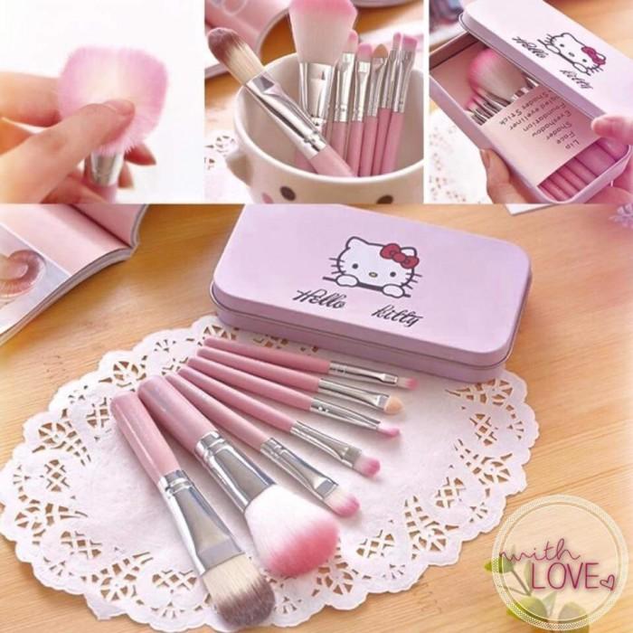 Bộ cọ trang điểm 7 món hello kitty hộp thiếc đáng yêu xinh xắn tiện lợi