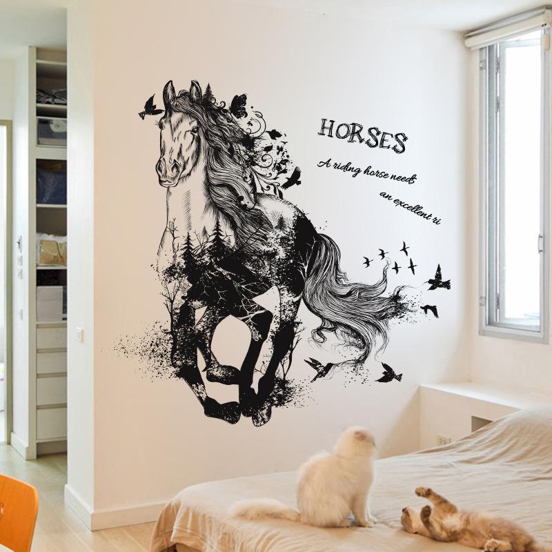 Giấy dán tường 3D, Decal dán tường, Mẫu Con Ngựa,  nhiều màu sắc, có keo sẵn, bóc dán dễ dàng trên mọi về mặt phẳng Zooyoo Home Decor
