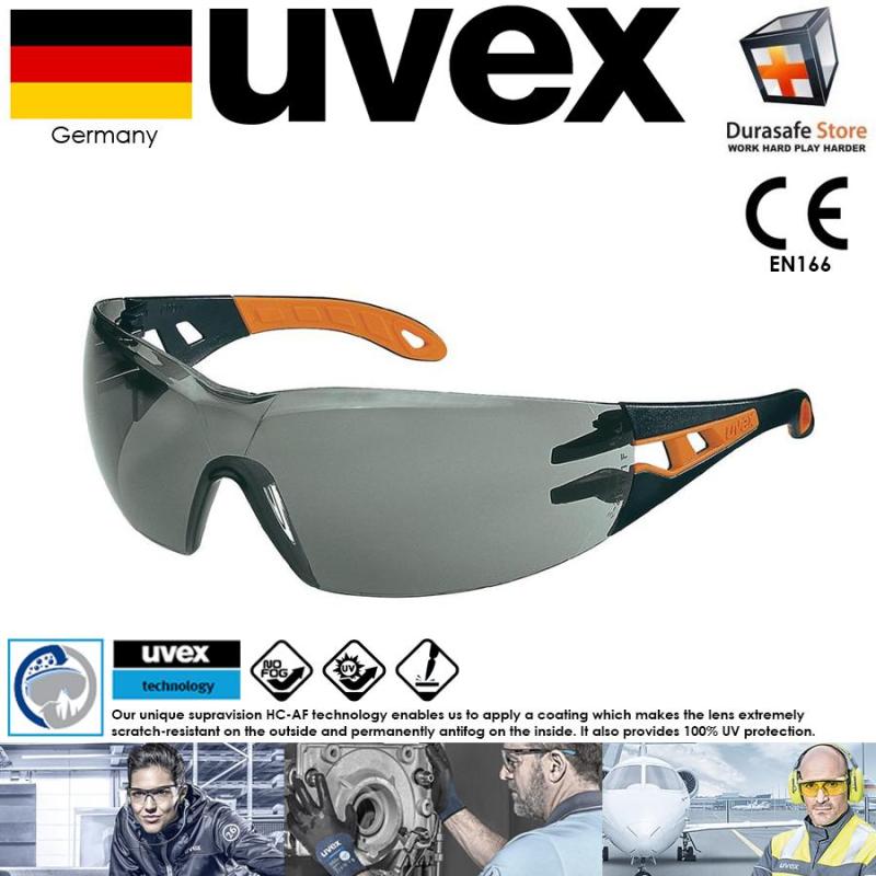 KÍNH UVEX 9192245 Pheos Safety Glasses Black/Orange Frame Grey Supravision HC-AF Len (tặng kèm hộp đựng kính)