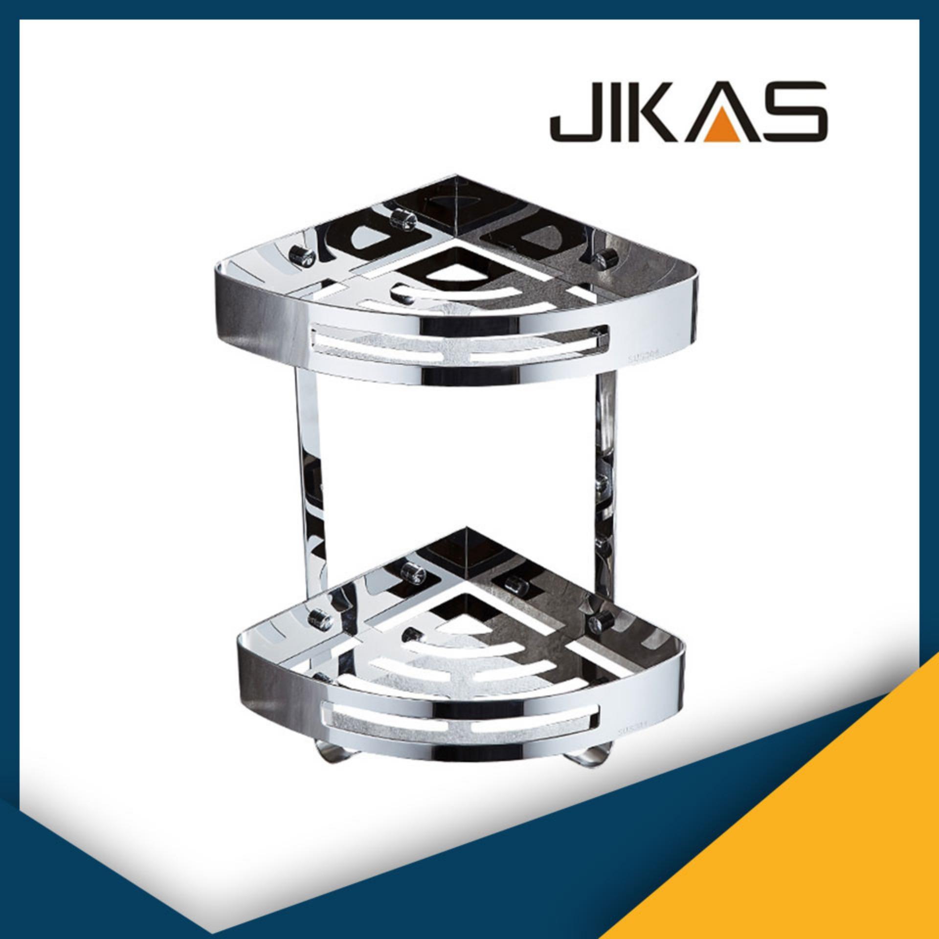 Giá kệ treo tường phòng tắm đa năng 2 tầng inox 304, có móc treo khăn, bông tắm 9047