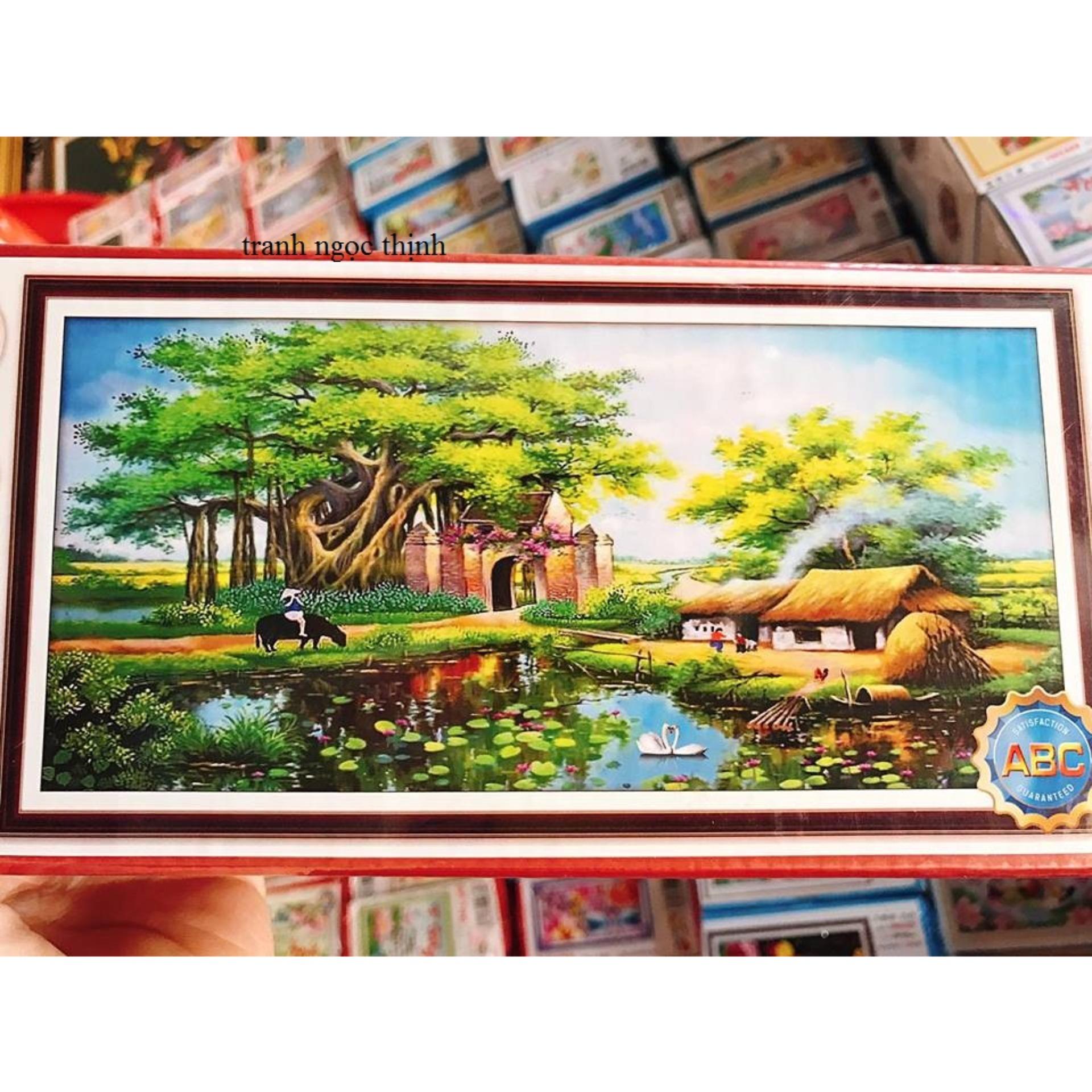 Tranh đính đá cao cấp làng quê việt nam Y8130 Kích thước: 110x55cm- Ngocthinhshop