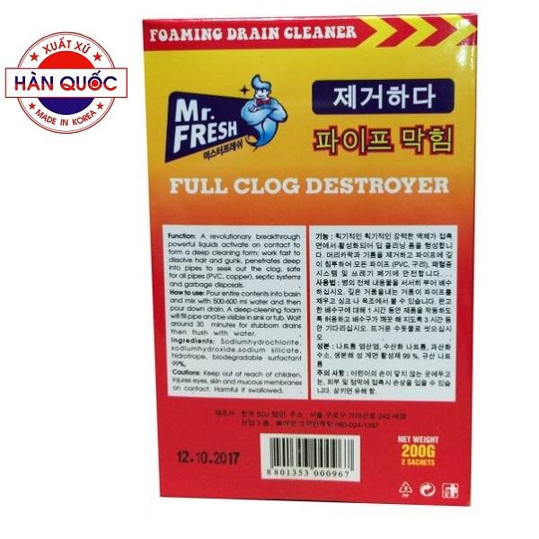 Hộp 2 gói bột thông cống chuyên dụng tiện lợi Mr Fresh Hàn Quốc 100g HH-778