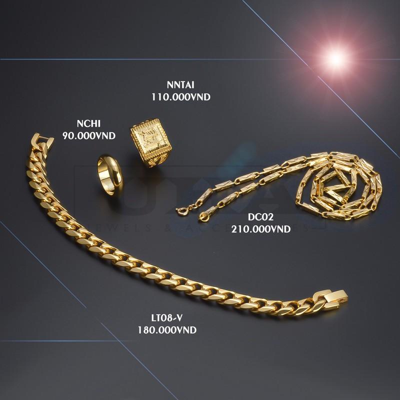 Bộ 04 COMBO ( Dây chuyền ống trúc - Nhẫn chữ phúc - Nhẫn chơn 5 chỉ - Lắc tay ) Mạ vàng 24k công nghệ ITALY