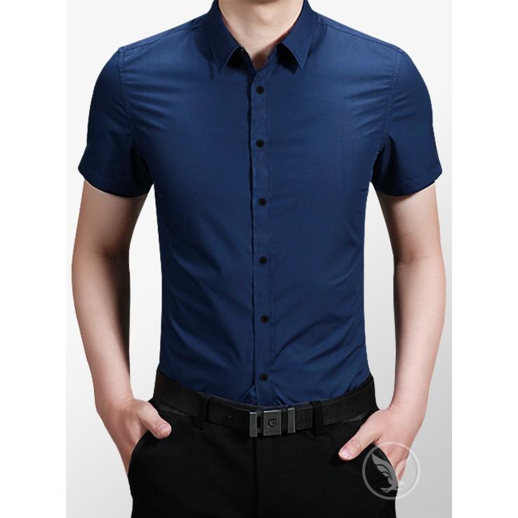 Áo sơ mi nam Cộc Tay Tím Than chống nhăn, sơ mi nam ngắn tay loại đẹp