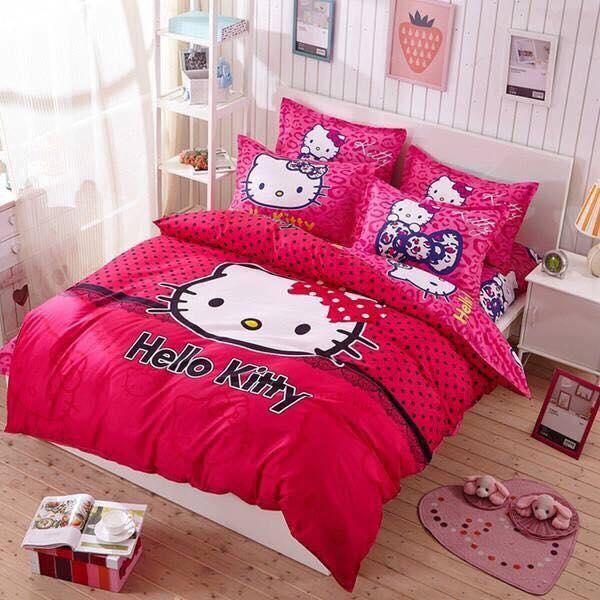 Bộ chăn ga gối hàn quốc mèo đỏ 180x200