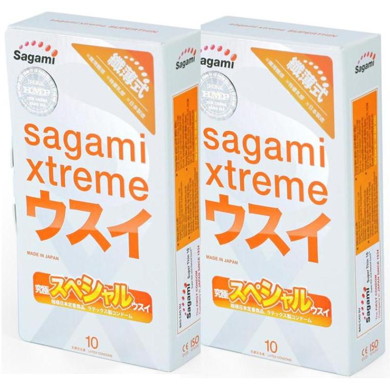 Bộ 2 hộp Bao cao su Siêu mỏng Cao cấp Sagami Xtreme Super Thin 10 bao