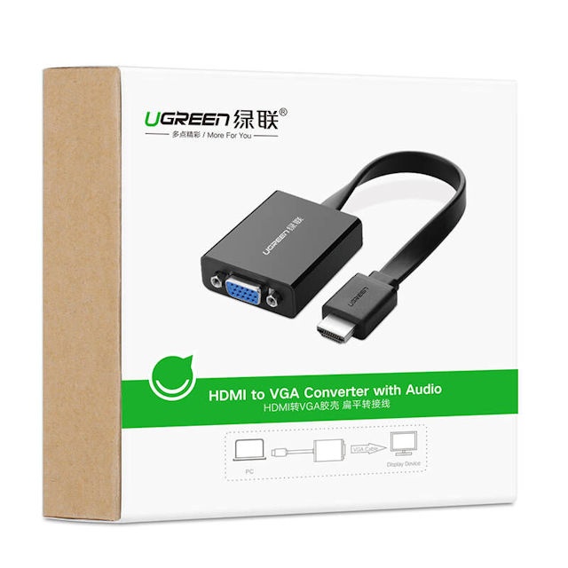 Cáp chuyển đổi HDMI sang VGA dây dẹt tích hợp cổng Audio 3.5mm + Micro USB hỗ trợ nguồn ngoài UGREEN MM103 Cáp chuyển đổi HDMI sang VGA dây dẹt tích hợp cổng Audio 3.5mm + Micro USB hỗ trợ nguồn ngoài UGREEN MM103