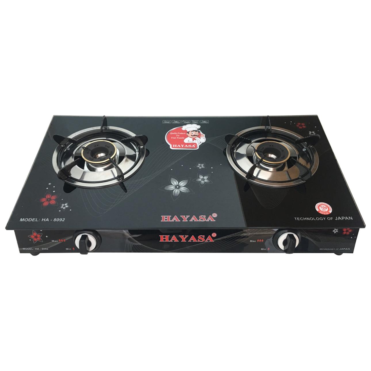 BẾP GAS ĐÔI CAO CẤP HAYASA HA-8092 KIẾNG CƯỜNG LỰC, CHÉN ĐỒNG ĐEN SAKURA