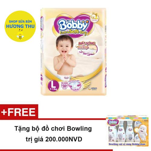 Tã/Bỉm Dán Bobby Extra Soft Size L 30 miếng , tặng kèm bộ đồ chơi Bowling