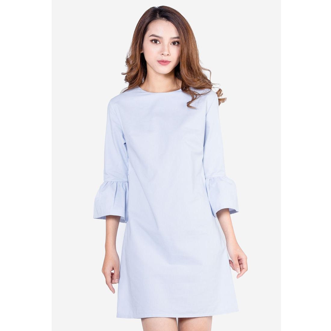 Đầm suông cổ tròn tay lỡ phối bèo điệu đà-DS65