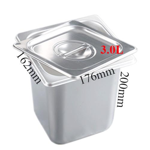 (inox dày) Khay inox có nắp GN 1/6x200 đựng topping thạch trân châu kem tươi