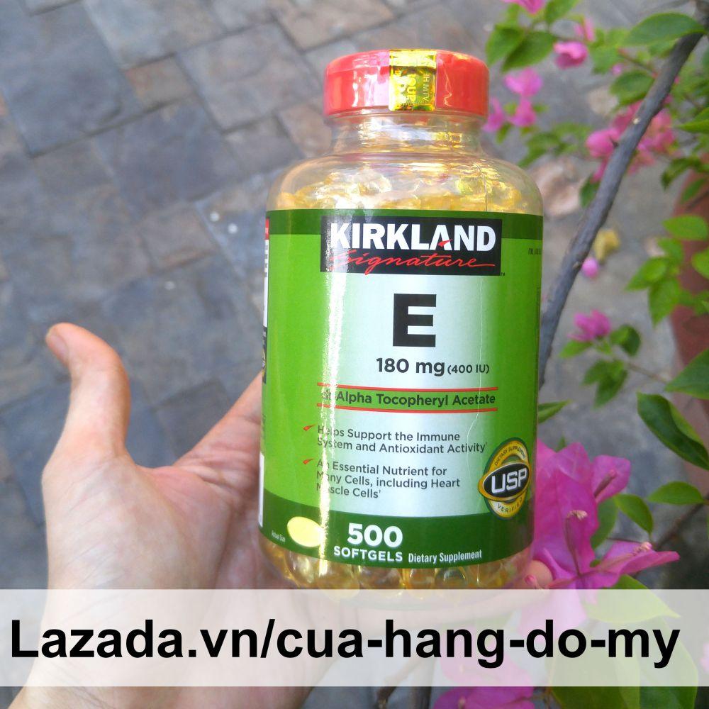 Viên uống Vitamin E Kirkland 180mg 400 IU 500 viên- mẫu mới nắp bật đỏ date lâu, giúp da đẹp mịn màng