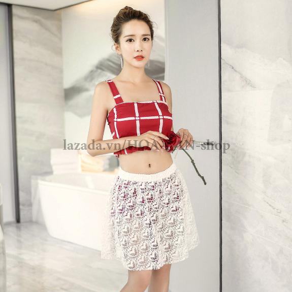 Đồ bơi 2 mảnh kèm váy ren at054 hoa lan