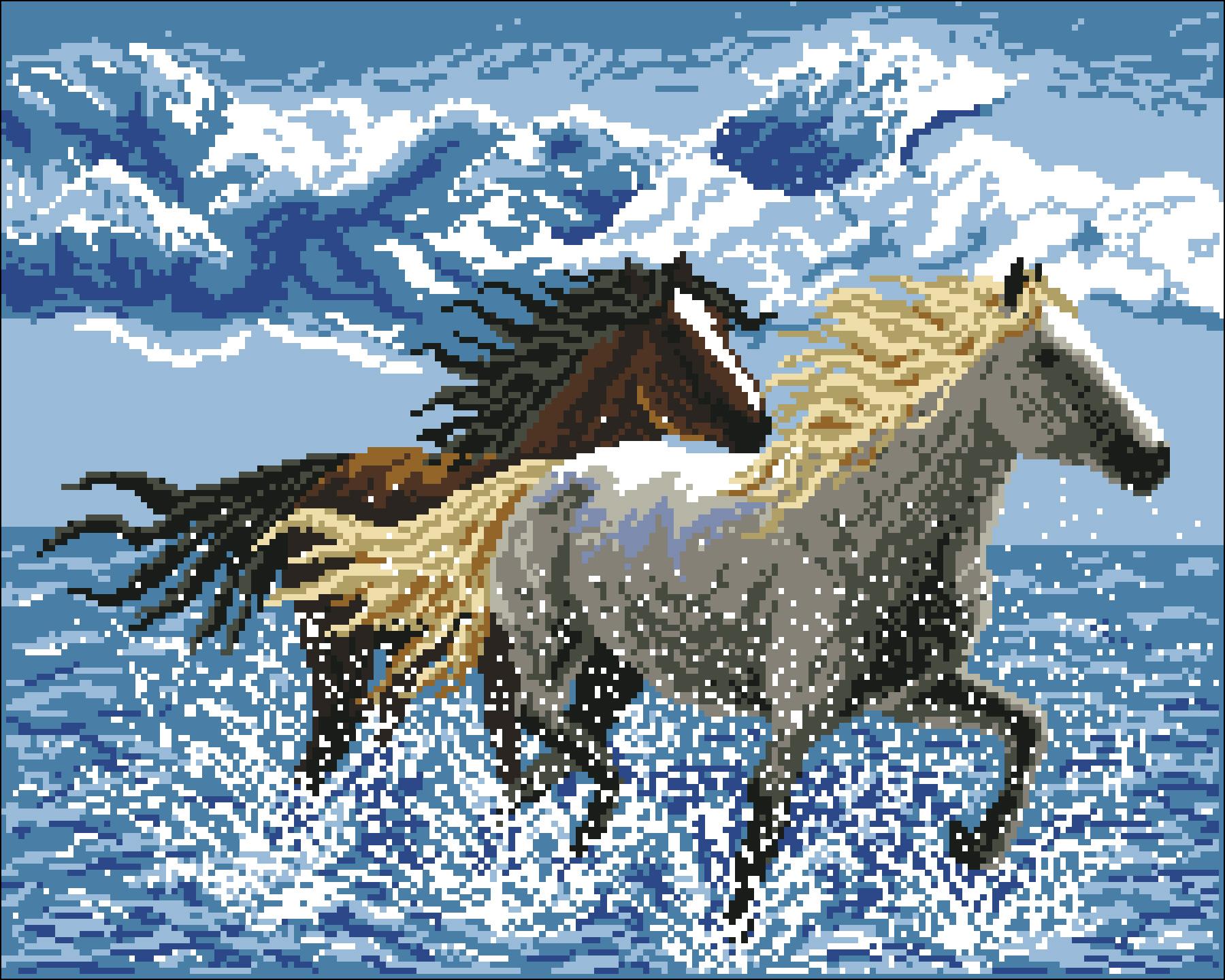 Tranh Thêu Chữ Thập Horses On The Beach