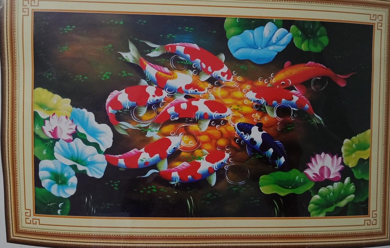 Tranh thêu chữ thập 3d Cửu ngư đồ - Cá koi chưa thêu