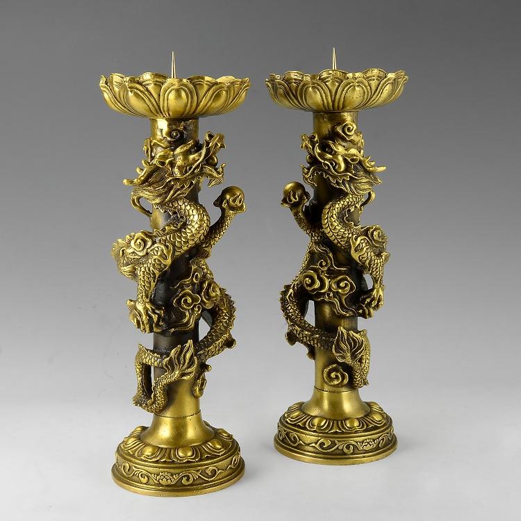 Đôi chấn nến thờ rồng cuốn 3d bằng đồng thau