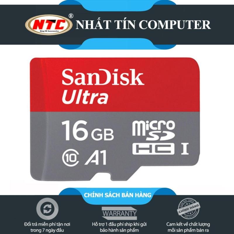 Thẻ nhớ MicroSDHC SanDisk Ultra A1 16GB Class 10 U1 98MB/s kèm adapter - Model 2017 (Xám đỏ)