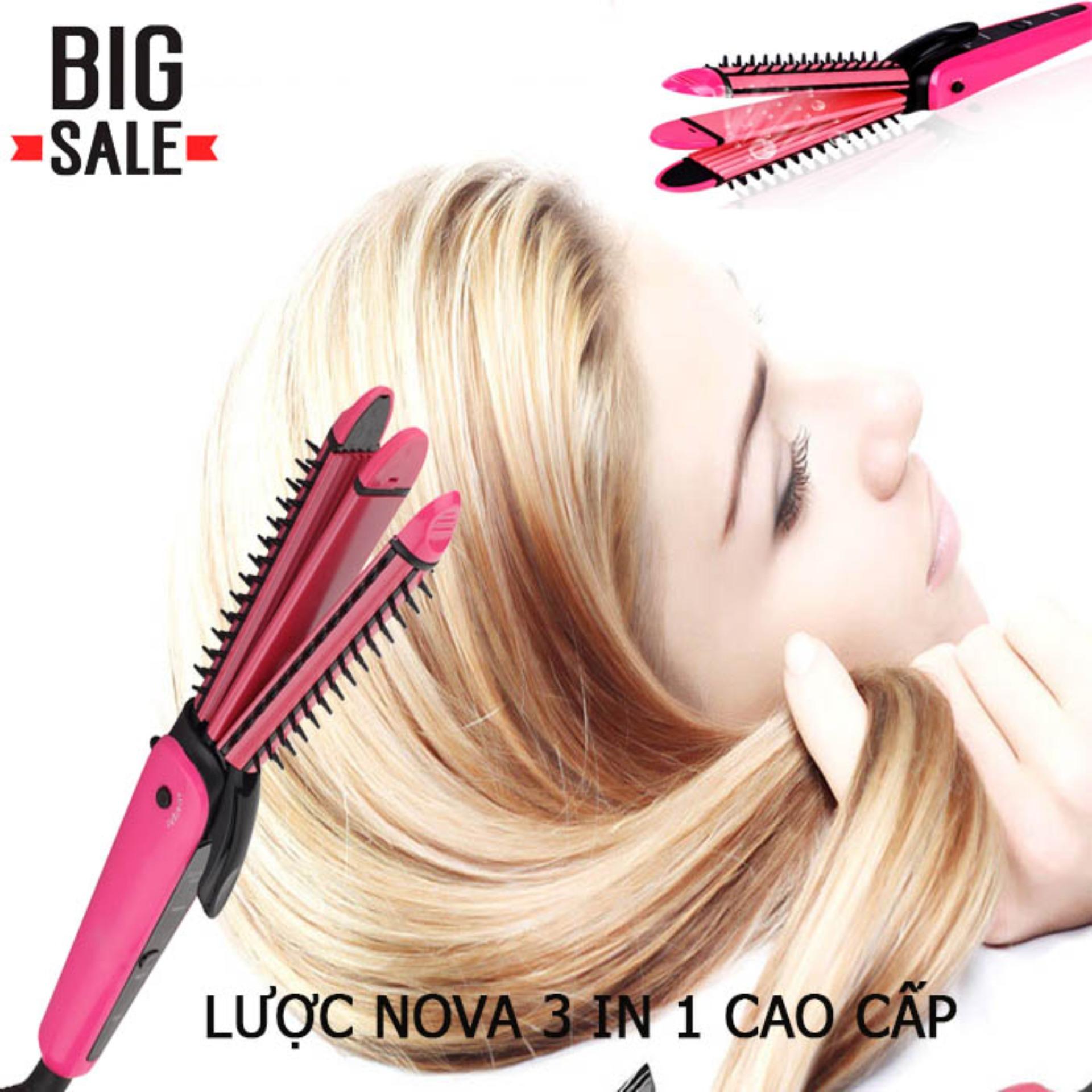 may uong toc, lược NOVA 3 in 1,tạo kiểu tóc , vừa làm xoăn (làm phồng), vừa là (là thẳng, là cụp), vừa dập xù ,sale 50% ngay hôm nay