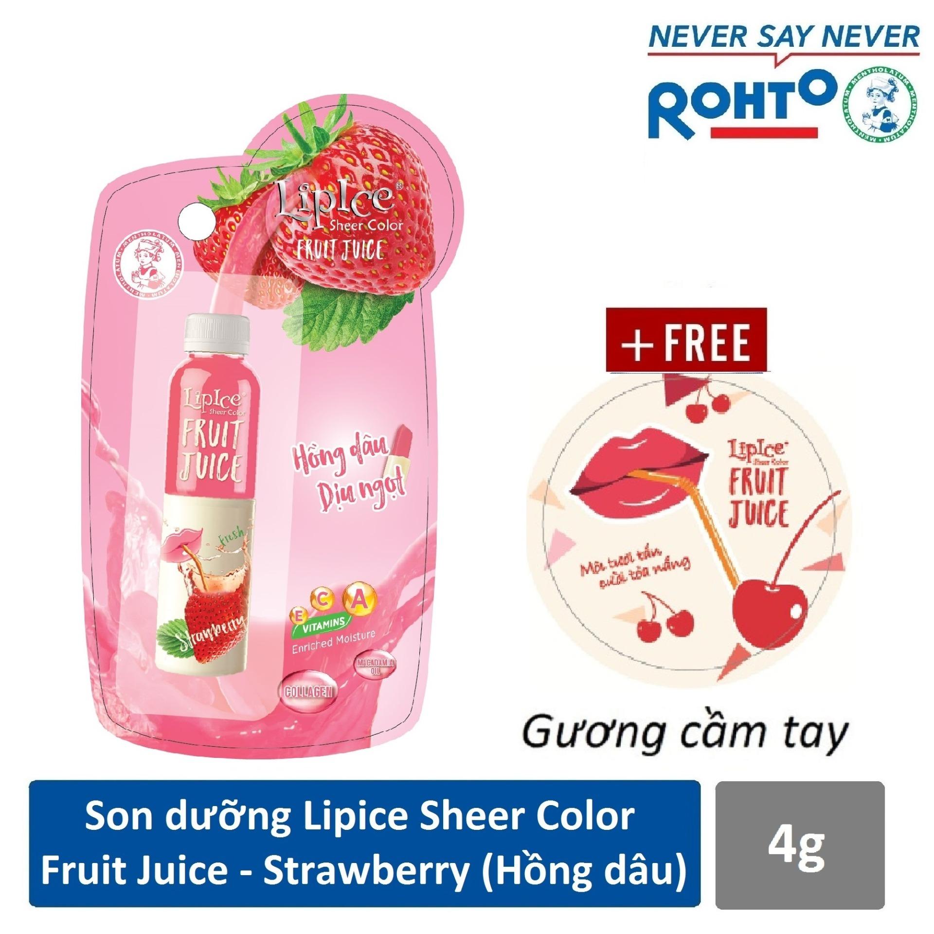 Son dưỡng chiết xuất trái cây Lipice Sheer Color Fruit Juice Strawberry 4g (Hồng Dâu Dịu Ngọt) + Tặng gương cầm tay xinh xắn