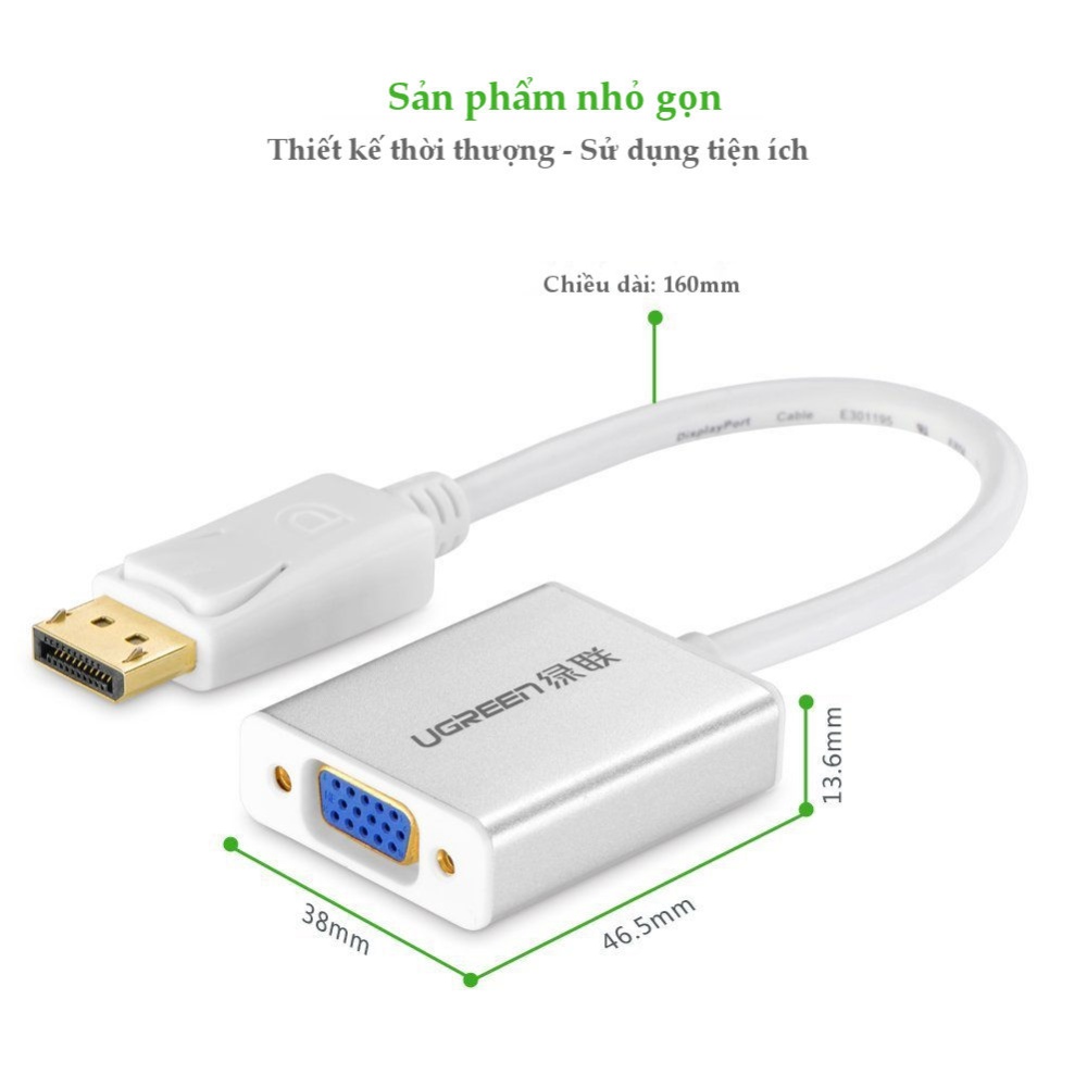 Dây chuyển đổi DisplayPort sang VGA+Audio converter (Vỏ nhôm) dài 25cm UGREEN DP106 Dây chuyển đổi DisplayPort sang VGA+Audio converter (Vỏ nhôm) dài 25cm UGREEN DP106