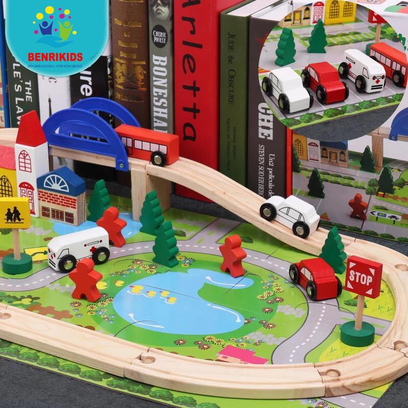 Bộ đồ chơi ghép mô hình thành phố bằng gỗ cho bé phát triển sáng tạo