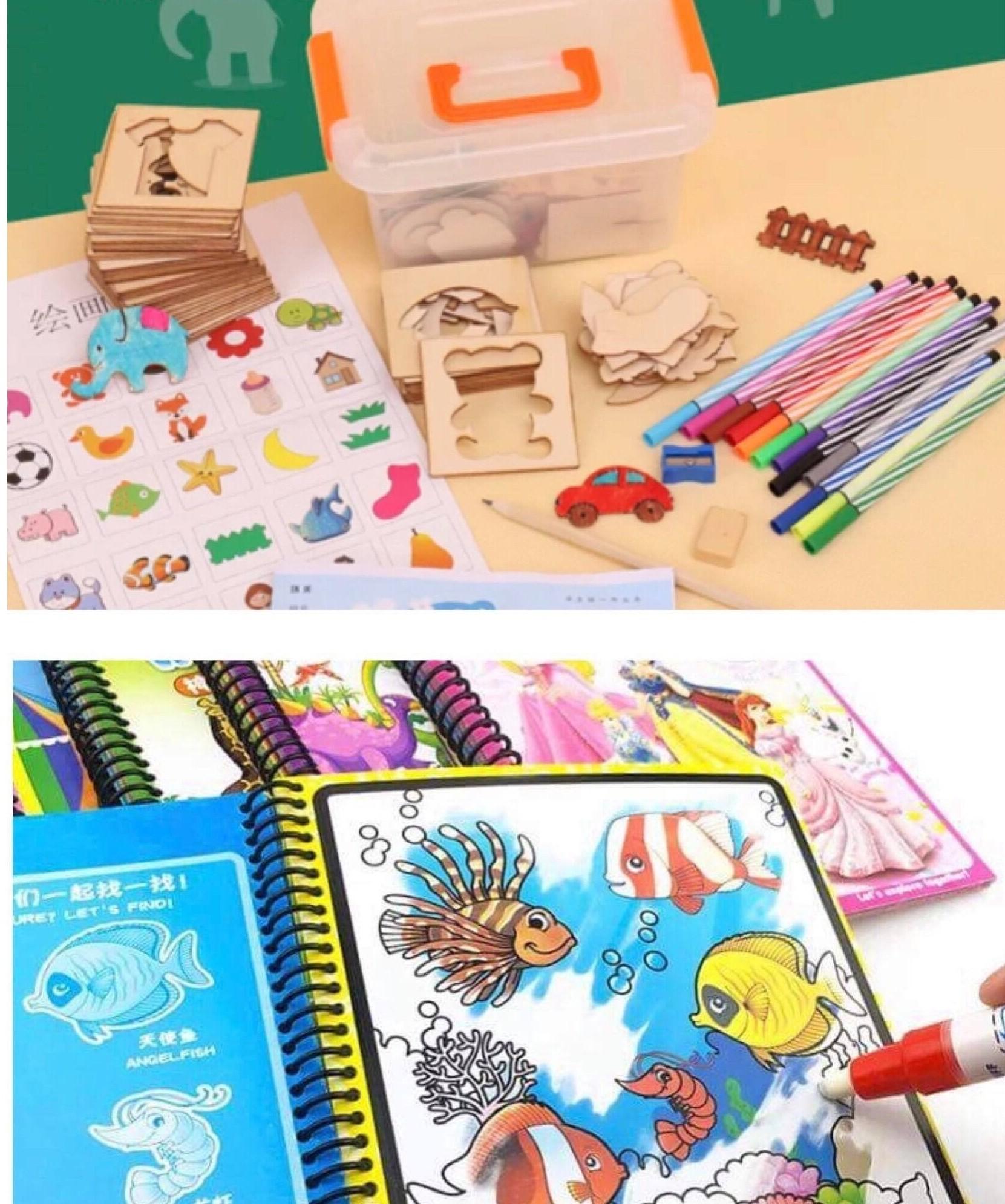 Combo 1 bộ khung gỗ vẽ hình cho bé và 1 quyển sách tô màu thần kì tự xóa