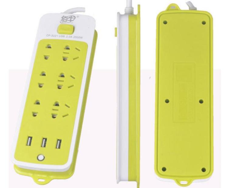 Giá Ổ Điện Có 3 Cổng Sạc nhanh đa năng gồm 6 ổ cắm tiện lợi an toàn phù hợp dùng ở mọi nơi hỗ trợ treo tường với màu xanh lá cây cực ưa nhìn