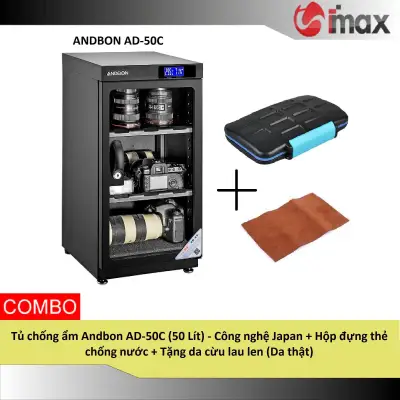Tủ chống ẩm Andbon AD-50C (50 Lít) - Công nghệ Japan + Hộp đựng thẻ chống nước + Tặng da cừu lau len (Da thật)