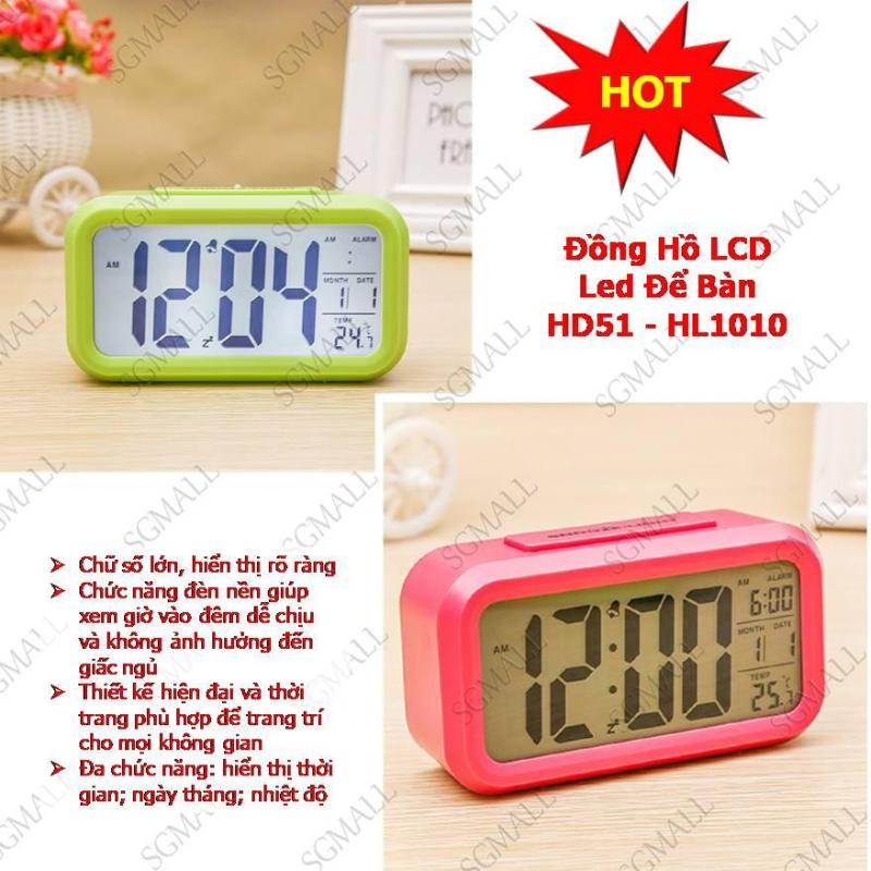 Đồng Hồ Để Bàn Đẹp, Đồng Hồ Lcd Led Để Bàn Hd51 - Hl1010 Với 4 Chức Năng Đồng Hồ - Báo Thức - Nhiệt Kế - Lịch, Cảm Biến Ánh Sáng Tự Động, Không Gây Nhức Mỏi Mắt Ban Đêm, Thiết Kế Nhỏ Gọn, Bảo Hành Uy Tín. bán chạy