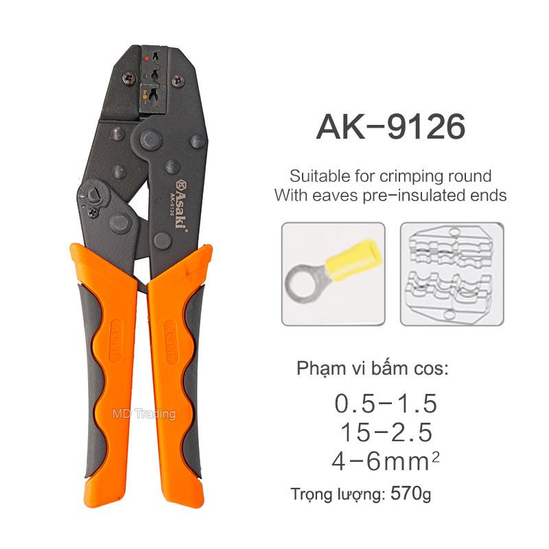 Kìm bấm đầu cos chỉa bọc nhựa asaki ak-9126 0.5 ~ 6mm2