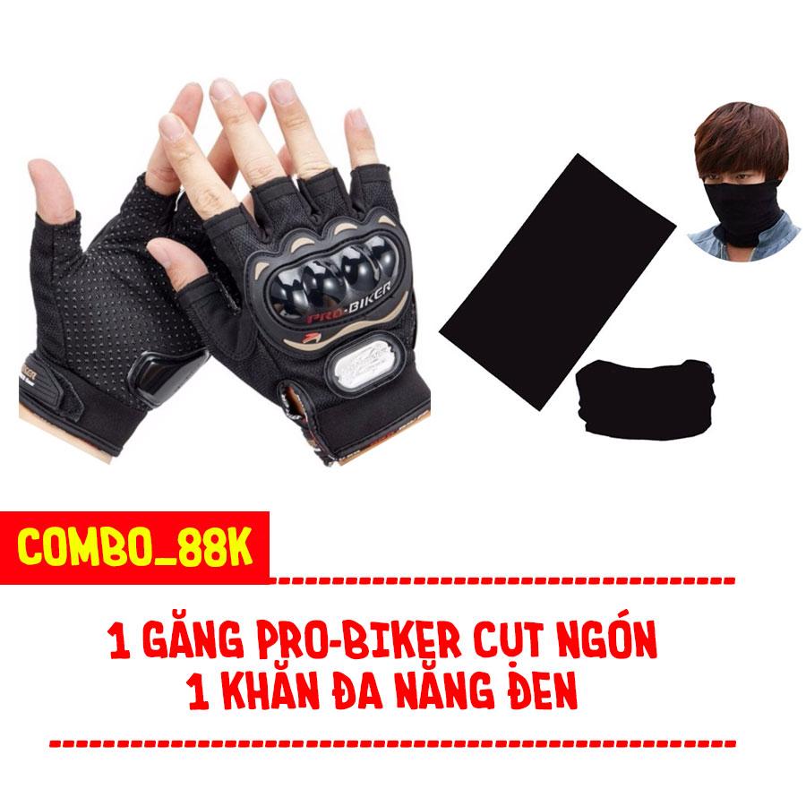 Combo Phượt 1 Găng Pro-Biker cụt ngón + 1 Khăn Đa Năng Đen 88k